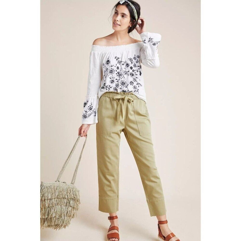 Anthropologie Annie Embroidered Off-The-Shoulder White & Black Boho Size XS NWT
